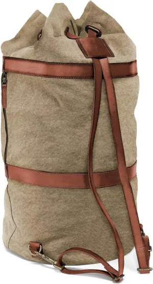 DRAKENSBERG Sailor Bag 'Robin' - large duffle backpack, XL travel bag in vintage navy design for travel and sports, sustainable handmade, 60 L, canvas, leather, khaki beige, DR00105