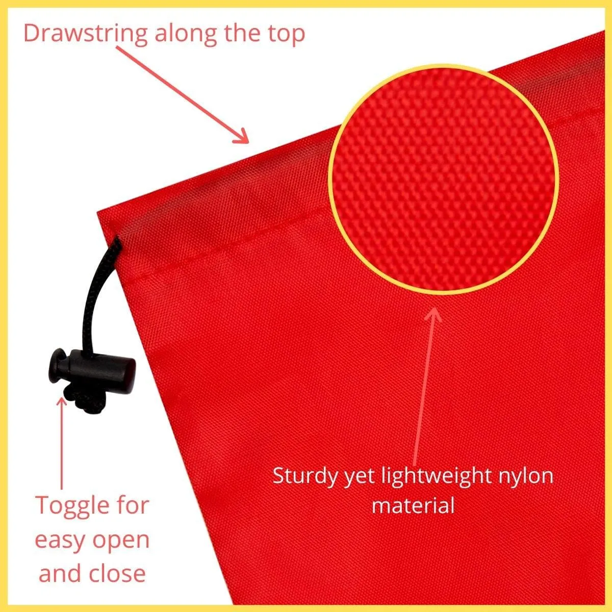 Drawstring Bag - Nylon Cinch and Ditty Stuff Pouch with Toggle (5 x 7-12 pack, Red)