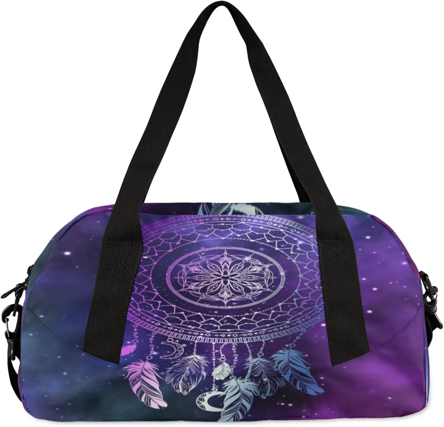 Dreamcatcher Feathers Kids Duffel Bag Lightweight Waterproof Sports Gym Bag with Front Zipper Pocket Foldable Weekender Overnight Bag for School Practice Gymnastic Ballet