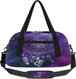 Dreamcatcher Feathers Kids Duffel Bag Lightweight Waterproof Sports Gym Bag with Front Zipper Pocket Foldable Weekender Overnight Bag for School Practice Gymnastic Ballet