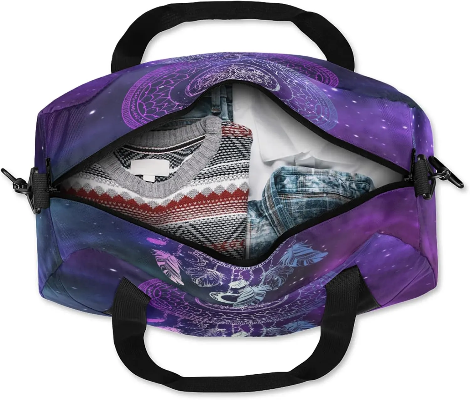 Dreamcatcher Feathers Kids Duffel Bag Lightweight Waterproof Sports Gym Bag with Front Zipper Pocket Foldable Weekender Overnight Bag for School Practice Gymnastic Ballet