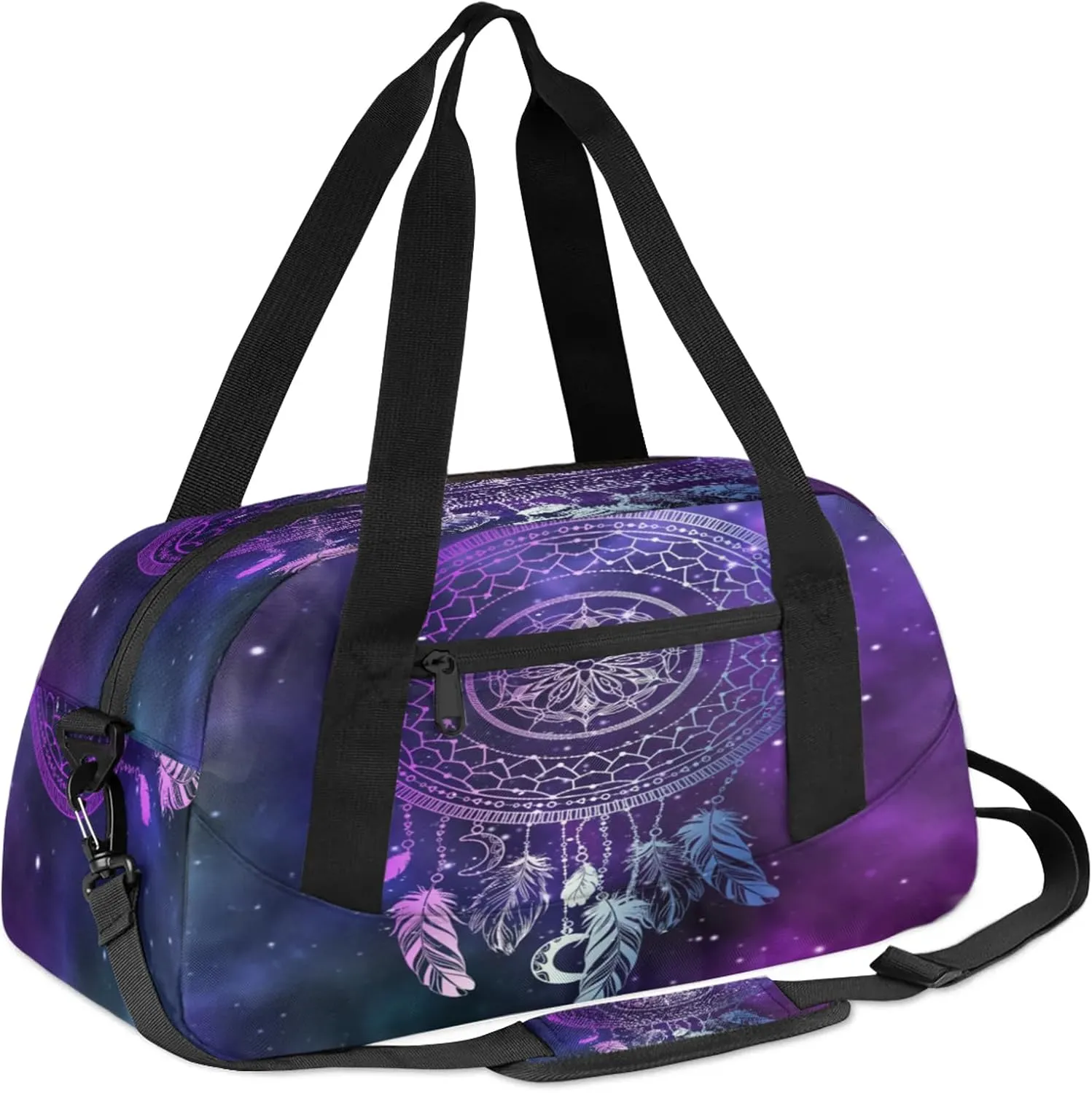 Dreamcatcher Feathers Kids Duffel Bag Lightweight Waterproof Sports Gym Bag with Front Zipper Pocket Foldable Weekender Overnight Bag for School Practice Gymnastic Ballet