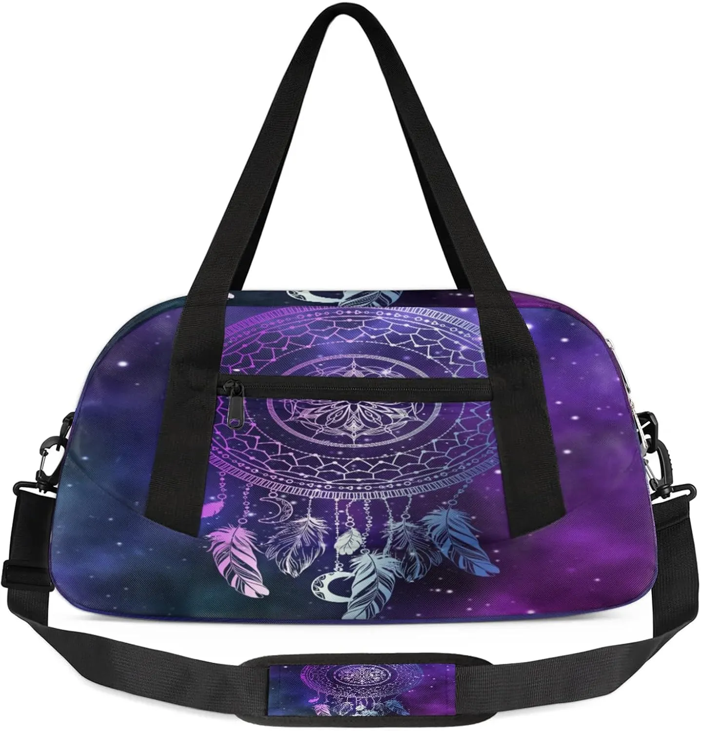 Dreamcatcher Feathers Kids Duffel Bag Lightweight Waterproof Sports Gym Bag with Front Zipper Pocket Foldable Weekender Overnight Bag for School Practice Gymnastic Ballet