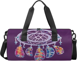 Dreamcatcher Feathers Travel Duffel Bag Ethnic Feather Sports Gym Bag Men Women Sports Travel Luggage Bag 17.6”×9”×9 “ Duffel Bag Weekend Overnight Gym Bag Nvenient For Carrying