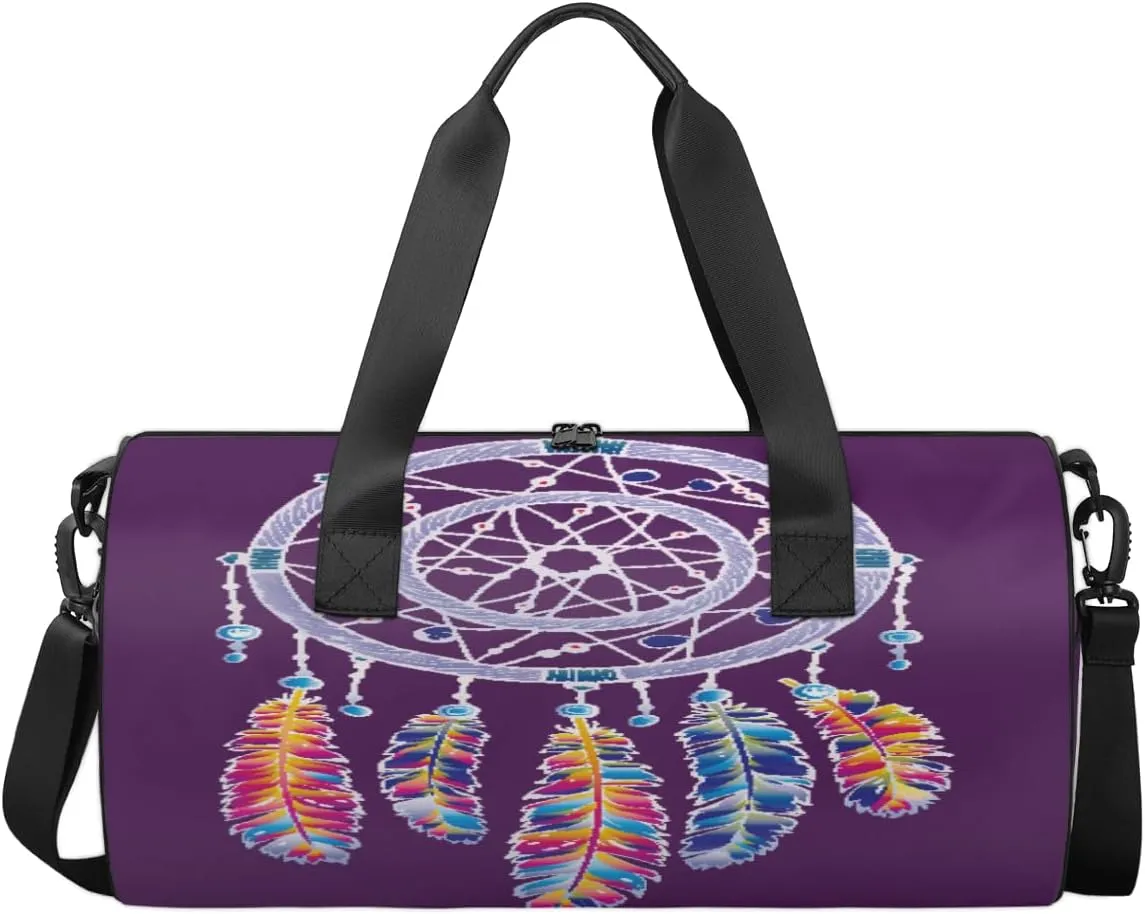 Dreamcatcher Feathers Travel Duffel Bag Ethnic Feather Sports Gym Bag Men Women Sports Travel Luggage Bag 17.6”×9”×9 “ Duffel Bag Weekend Overnight Gym Bag Nvenient For Carrying