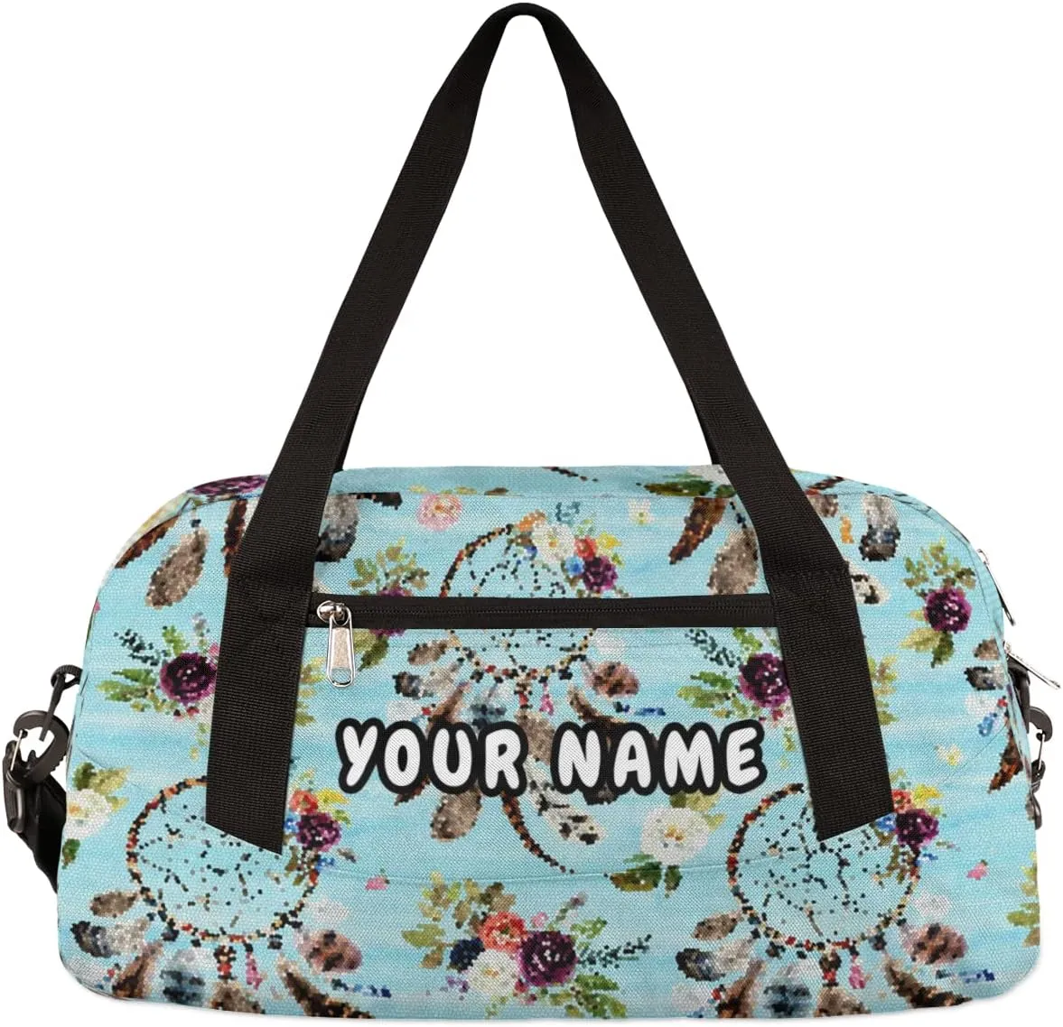 Dreamcatcher Floral Personalized Kids Duffel Bag for Girls Boys, Dreamcatcher Debris Custom Dance Bag Overnight Small Duffel Bag Carry On Sports Travel Bag for School Practice Gymnastics Ballet
