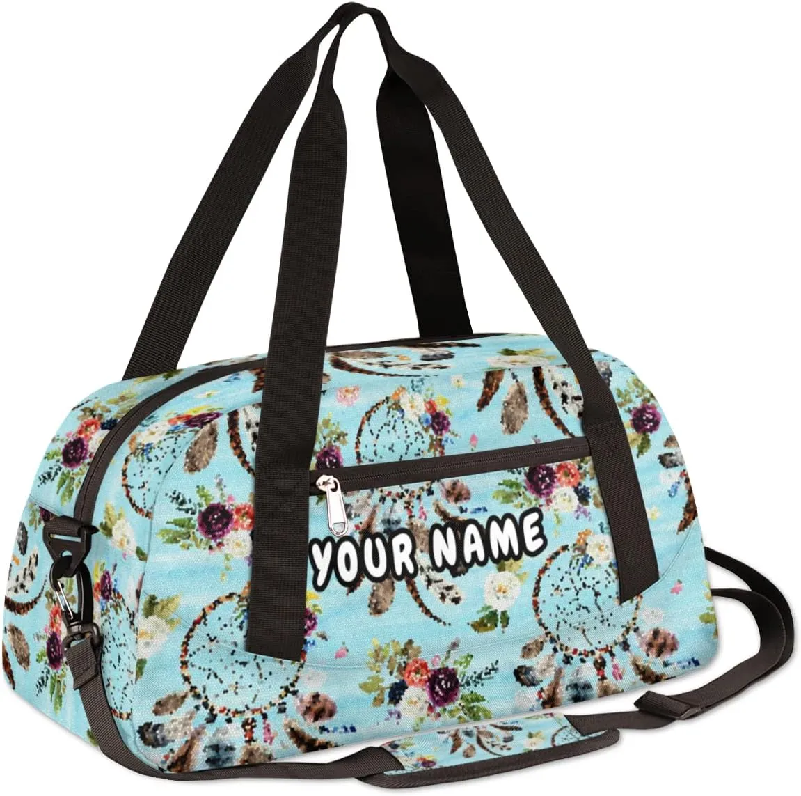 Dreamcatcher Floral Personalized Kids Duffel Bag for Girls Boys, Dreamcatcher Debris Custom Dance Bag Overnight Small Duffel Bag Carry On Sports Travel Bag for School Practice Gymnastics Ballet