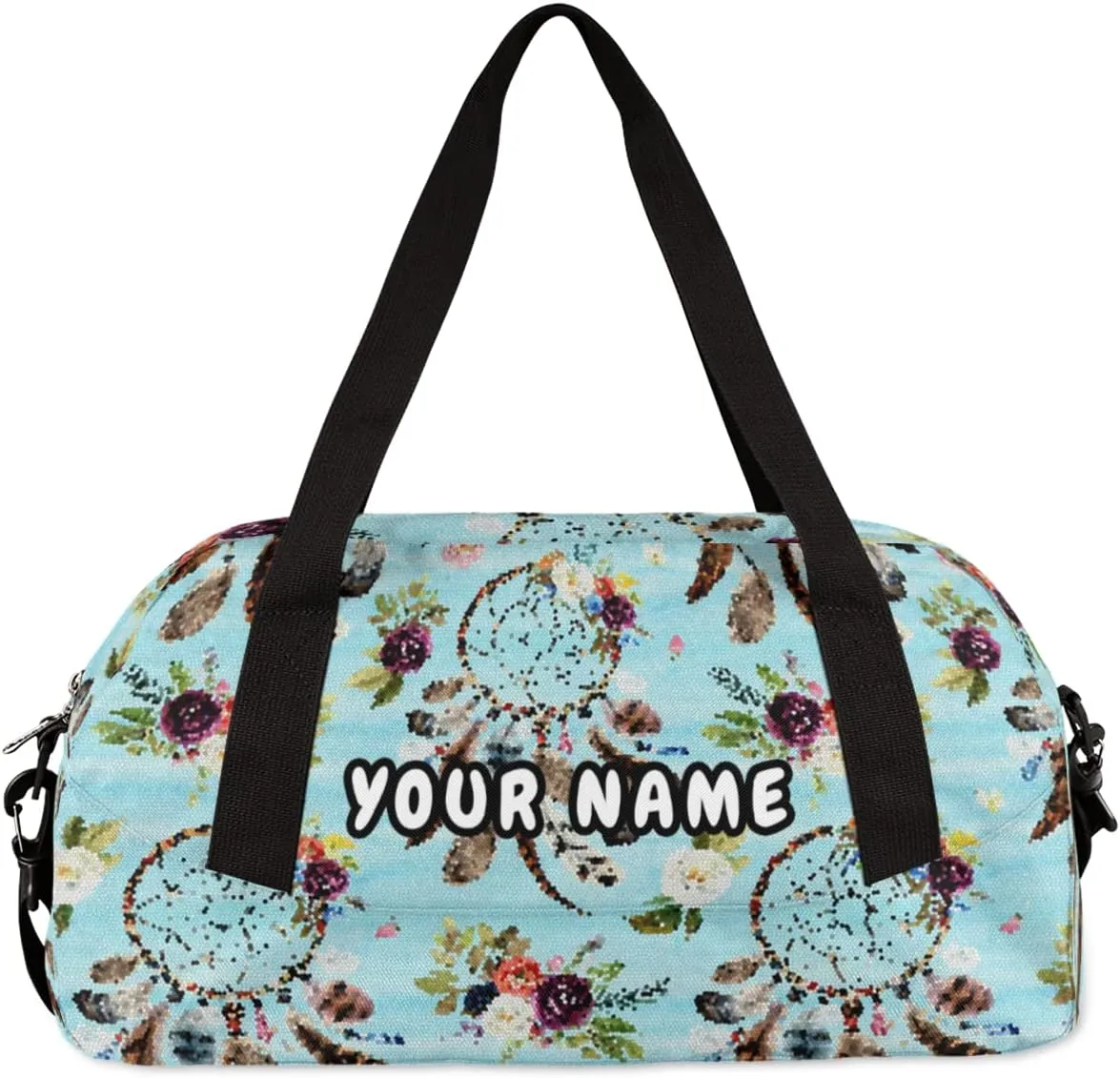 Dreamcatcher Floral Personalized Kids Duffel Bag for Girls Boys, Dreamcatcher Debris Custom Dance Bag Overnight Small Duffel Bag Carry On Sports Travel Bag for School Practice Gymnastics Ballet