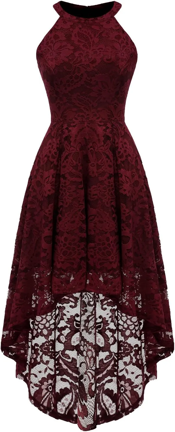 Dressystar Women Halter Lace Wedding Guest Dress Hi-Lo Cocktail Party Bridesmaid Formal Dresses