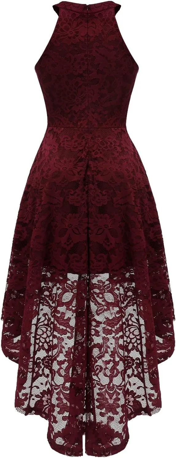Dressystar Women Halter Lace Wedding Guest Dress Hi-Lo Cocktail Party Bridesmaid Formal Dresses