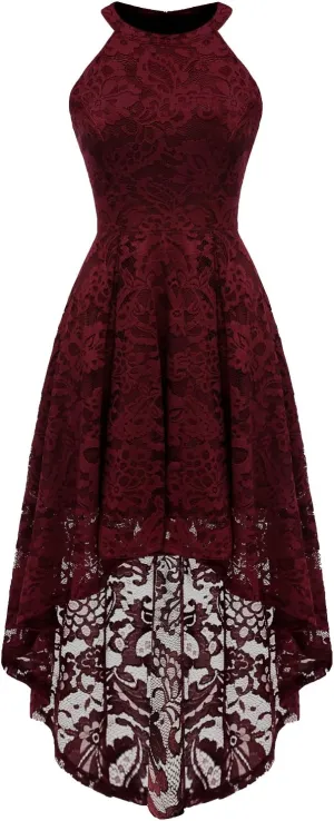 Dressystar Women Halter Lace Wedding Guest Dress Hi-Lo Cocktail Party Bridesmaid Formal Dresses