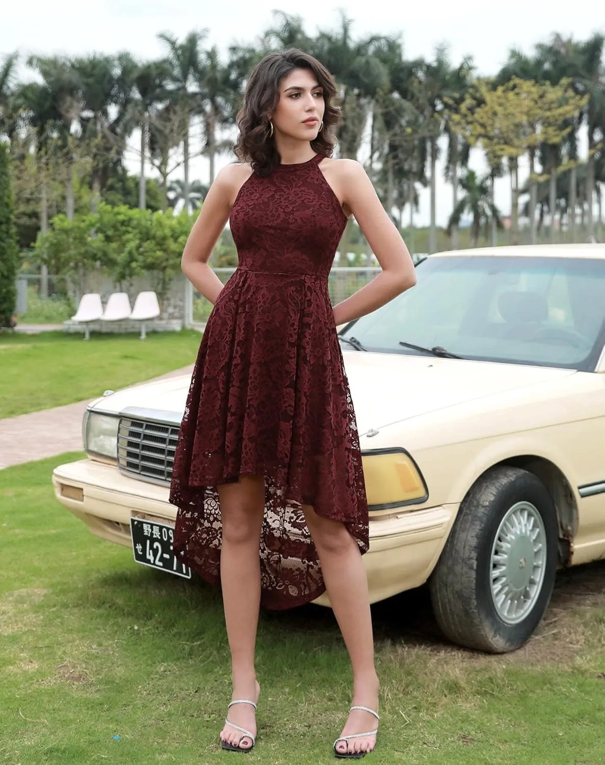 Dressystar Women Halter Lace Wedding Guest Dress Hi-Lo Cocktail Party Bridesmaid Formal Dresses