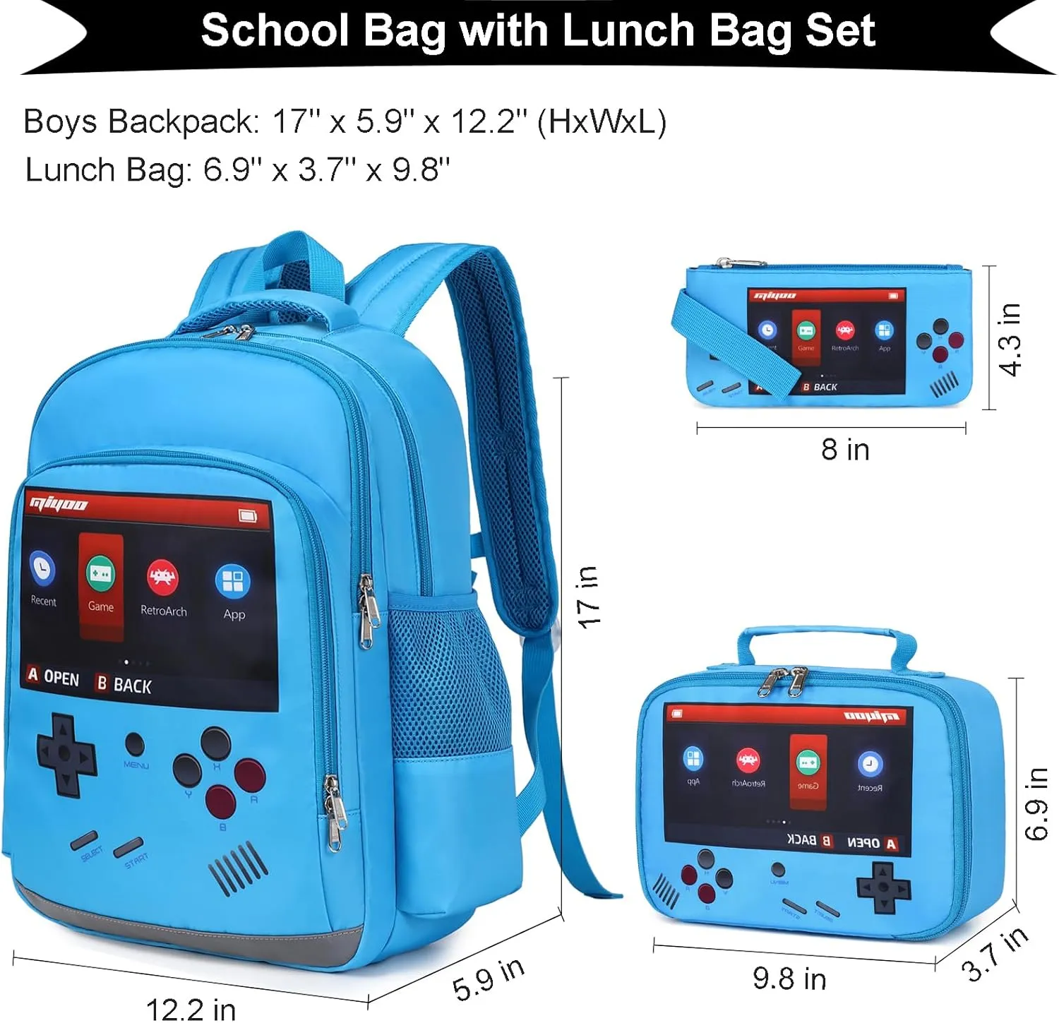 DSIUE School Backpack for Boys, Gamer Boys Backpack with Lunch Bag Pencil Case, Bookbag for Kids Elementary School Student