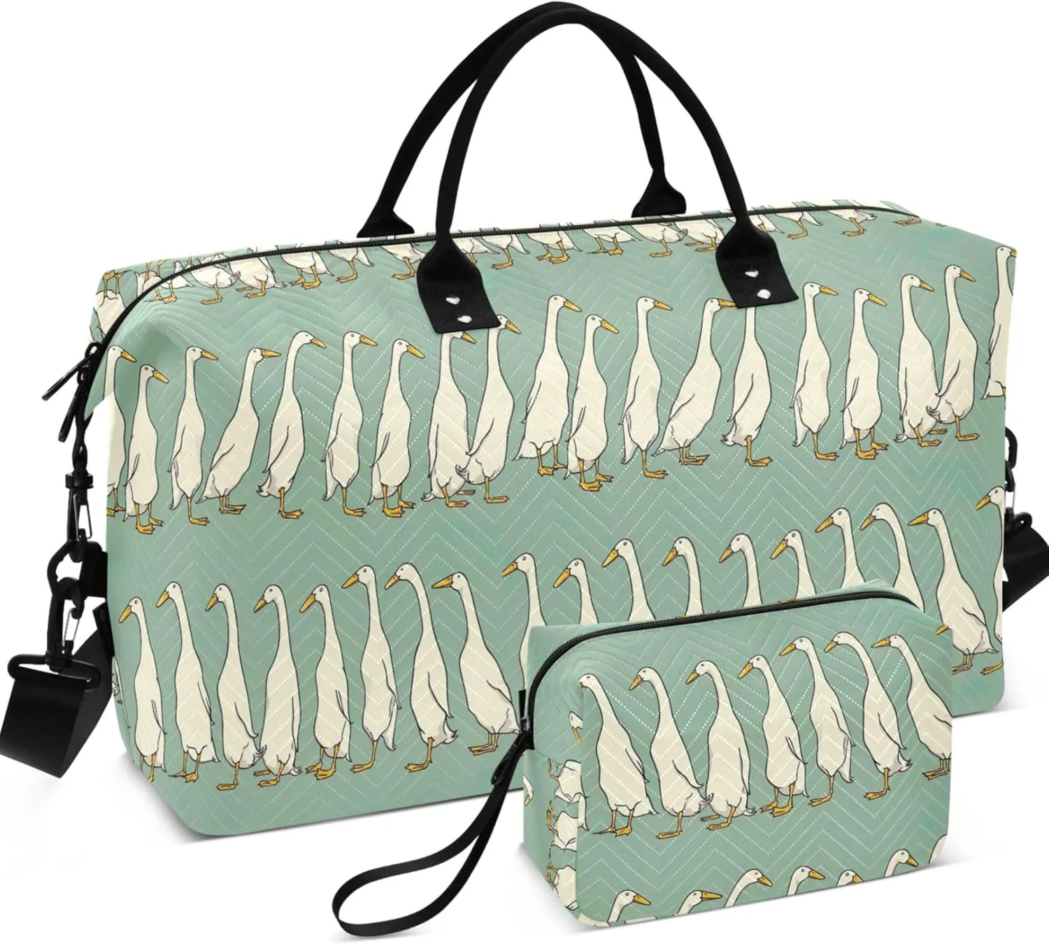 Duck Rows Funny Travel Bag Duffel Cosmetic Pouch Set, Animal Print Women Luggage Bag Weekend Bag Duffel