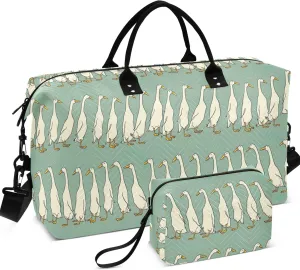 Duck Rows Funny Travel Bag Duffel Cosmetic Pouch Set, Animal Print Women Luggage Bag Weekend Bag Duffel