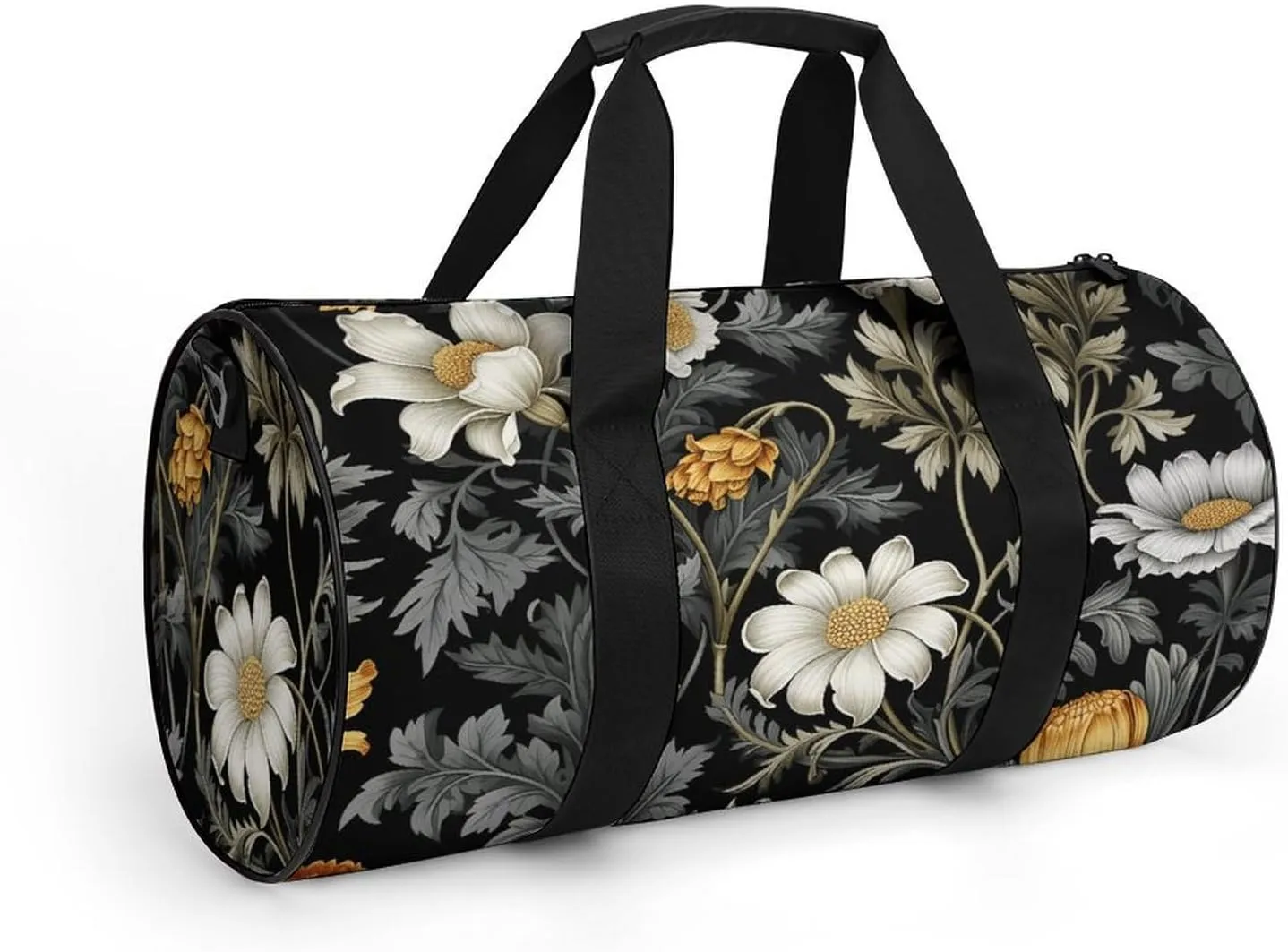 Duffel Bag for Men Women Gym Bag Black Floral Pattern Travel Duffel Bag Waterproof Overnight Bag for Sports Workout