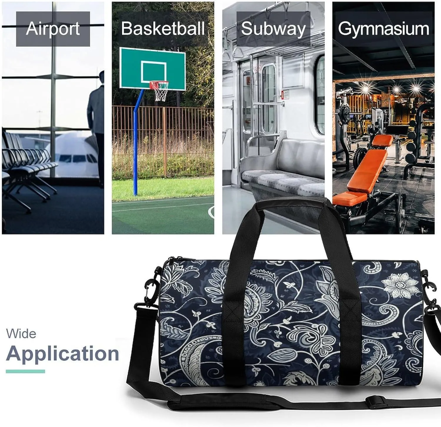 Duffel Bag for Men Women Gym Bag Floral Pattern Style Travel Duffel Bag Waterproof Overnight Bag for Sports Workout