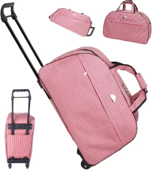 Duffel Bag with Wheels, 20.5inch Waterproof Carry On Weekender Bag, Rolling Duffle Bag with Wheels, Fashion Travel Bags, Gym Bag for Men Women (Pink Striped)