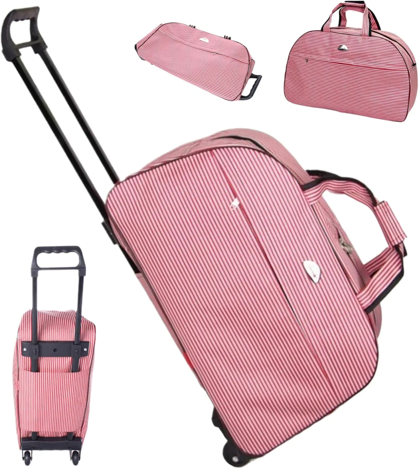 Duffel Bag with Wheels, 20.5inch Waterproof Carry On Weekender Bag, Rolling Duffle Bag with Wheels, Fashion Travel Bags, Gym Bag for Men Women (Pink Striped)
