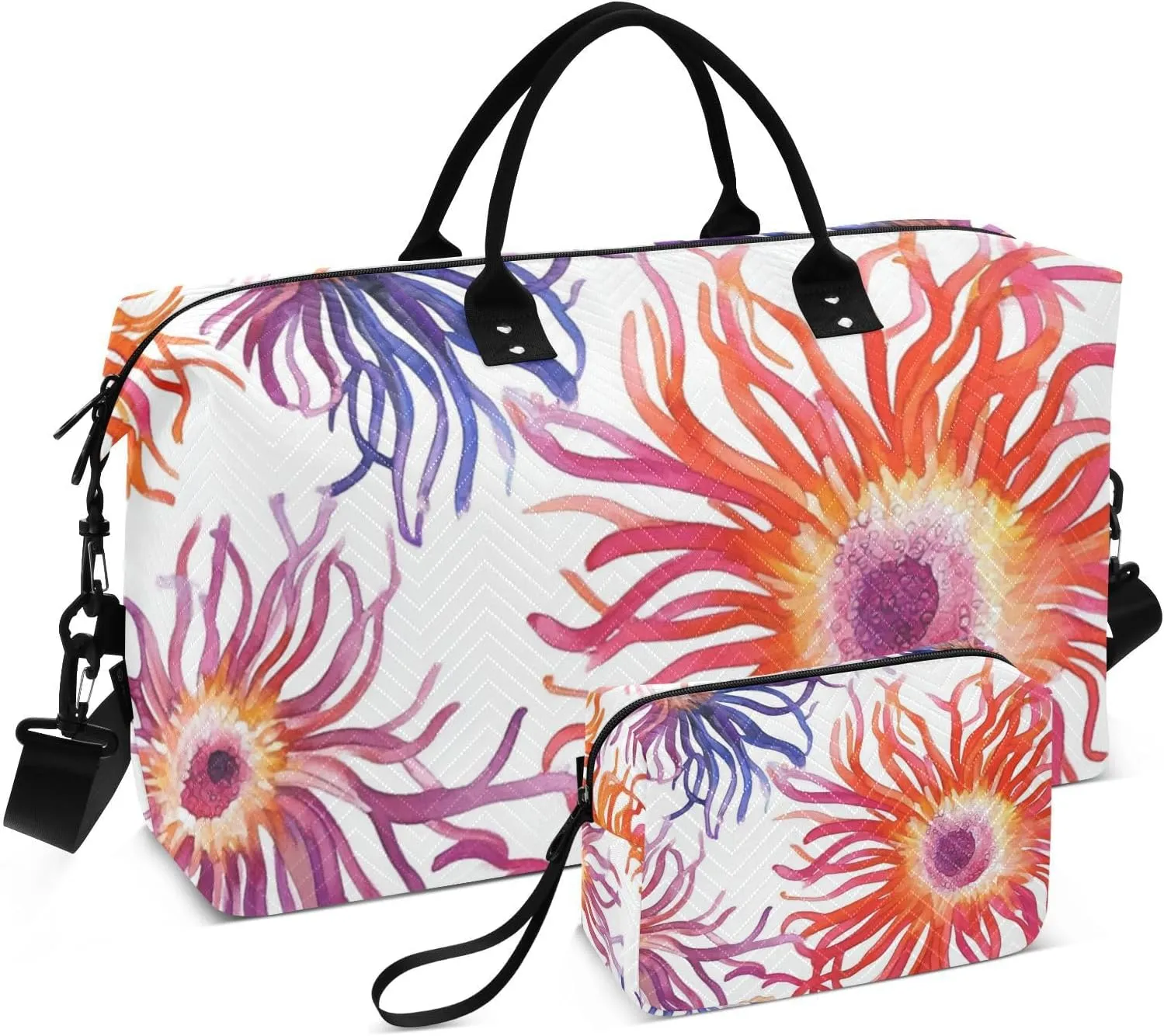 Duffel Bags Funny Sea Anemone White Large Carry On Bag Tote Bag with Toiletry Bag for Trekking Foldable