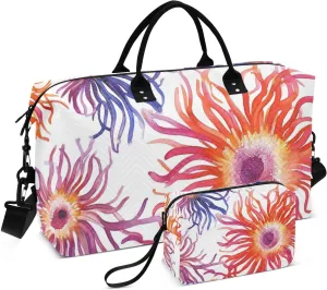 Duffel Bags Funny Sea Anemone White Large Carry On Bag Tote Bag with Toiletry Bag for Trekking Foldable