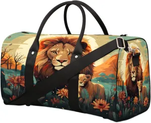Duffel Bags Lion Large Tote Bag Lions Resting Overnight Travel Bags for Women Men Lightweight Duffel Bag Adjustable Strap Carry On Bag Waterproof Gym Travel Bag