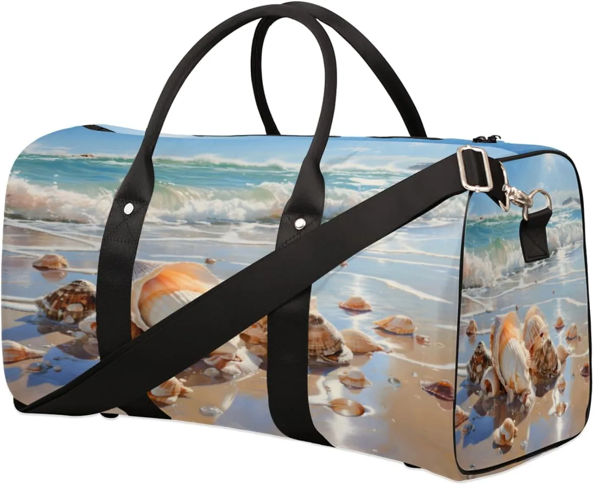 Duffel Bags Shells On Sea Shore Large Tote Bag Shells Overnight Travel Bags for Women Men Lightweight Duffel Bag Adjustable Strap Carry On Bag Waterproof Gym Travel Bag