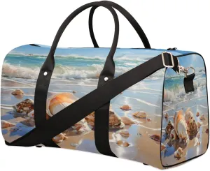 Duffel Bags Shells On Sea Shore Large Tote Bag Shells Overnight Travel Bags for Women Men Lightweight Duffel Bag Adjustable Strap Carry On Bag Waterproof Gym Travel Bag
