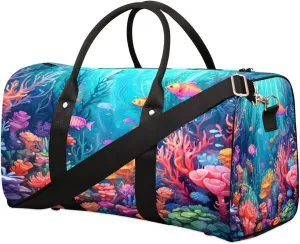 Duffel Bags Underwater World Fish Sea Large Tote Bag Ocean Theme Overnight Travel Bags for Women Men Lightweight Duffel Bag Adjustable Strap Carry On Bag Waterproof Gym Travel Bag