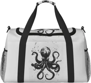 Duffle Bag for Travel, Abstract Ink Octopus Weekender Overnight Duffel Bag, Carry On Bag Gym Bag for Women Men, Personal Item Travel Bag