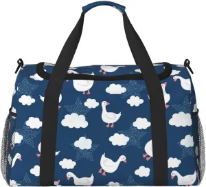 Duffle Bag for Travel, Cute Goose On Blue Sky Weekender Overnight Duffel Bag, Carry On Bag Gym Bag for Women Men, Personal Item Travel Bag