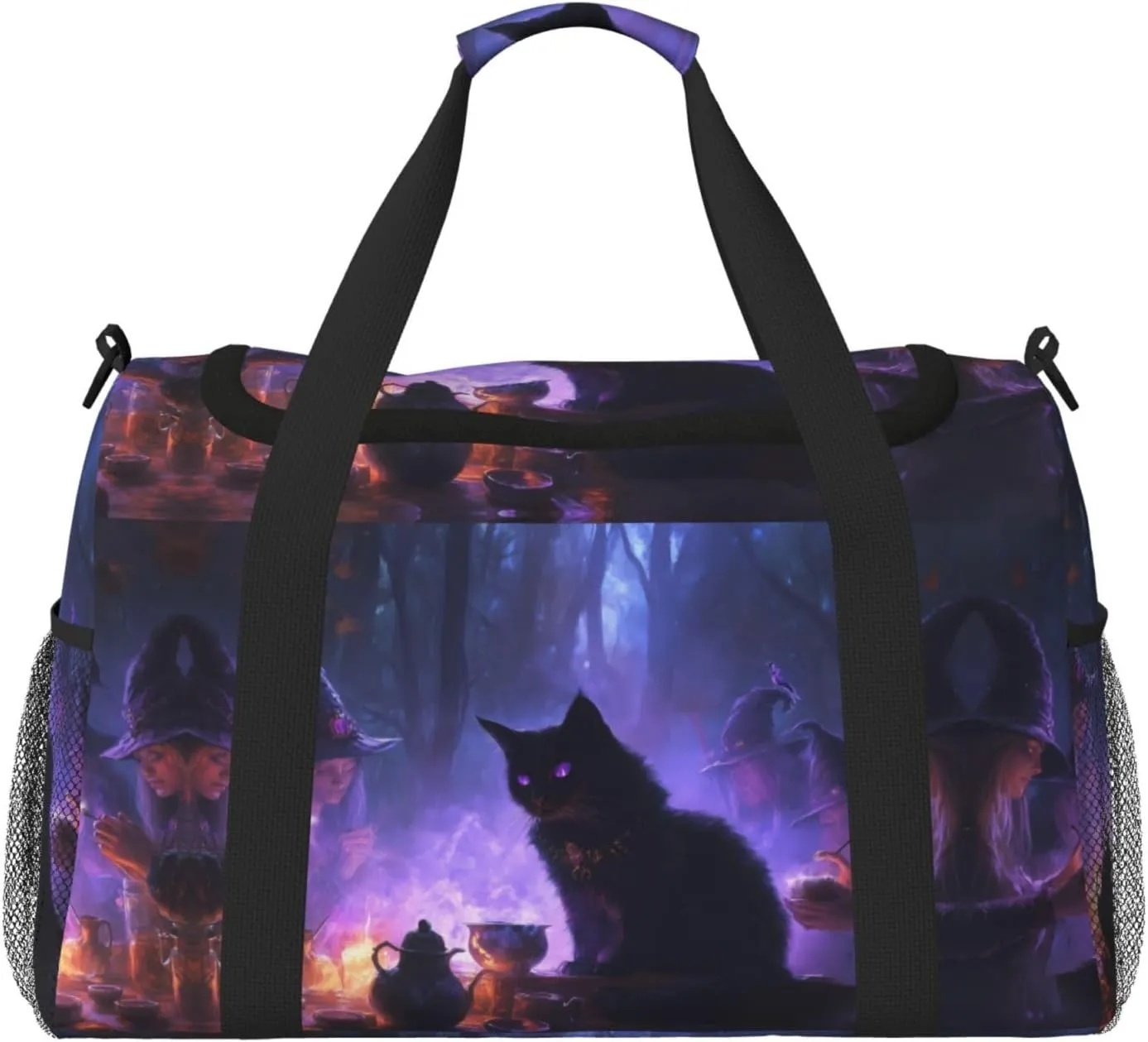 Duffle Bag for Travel, Halloween Mysterious Black Cat Witch Weekender Overnight Duffel Bag, Carry On Bag Gym Bag for Women Men, Personal Item Travel Bag