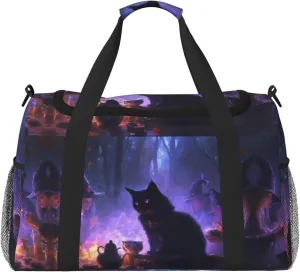 Duffle Bag for Travel, Halloween Mysterious Black Cat Witch Weekender Overnight Duffel Bag, Carry On Bag Gym Bag for Women Men, Personal Item Travel Bag