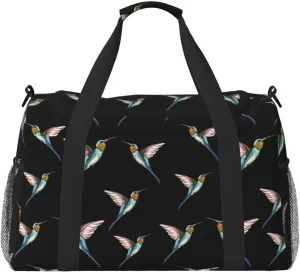 Duffle Bag for Travel, Hummingbird Print Black Weekender Overnight Duffel Bag, Carry On Bag Gym Bag for Women Men, Personal Item Travel Bag
