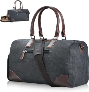 Duffle Bag for Travel, Small Canvas Travel Duffel Bags with Shoe Compartment, Weekend Carry on Luggage Overnight Sports Gym Bag Men, Black