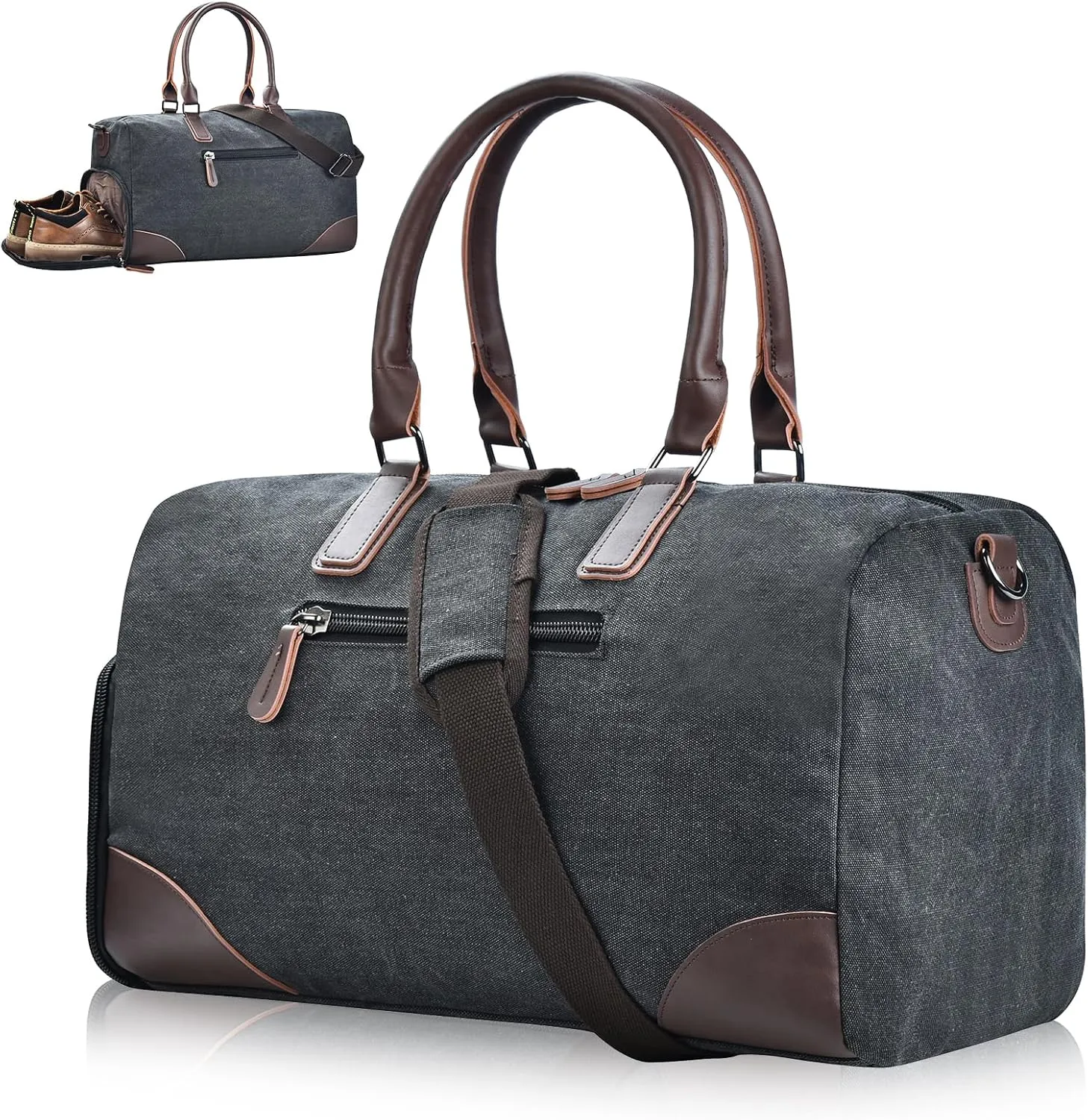 Duffle Bag for Travel, Small Canvas Travel Duffel Bags with Shoe Compartment, Weekend Carry on Luggage Overnight Sports Gym Bag Men, Black
