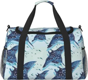 Duffle Bag for Travel, Stingray fish cool blue Weekender Overnight Duffel Bag, Carry On Bag Gym Bag for Women Men, Personal Item Travel Bag