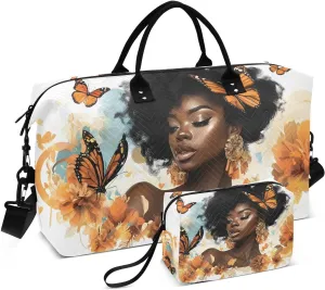 Duffle Bag Woman African Butterfly for Travel, Gym Bag with Multiple Interior Pockets for Men Women Overnight Purse Included 20.5 x 1.9 x 13.8 In