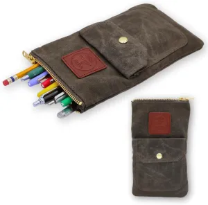 Earth & Fiber Co. Waxed Canvas Artist Pouch - Perfect for Pencils, Pens, Markers, and Stationery - Designed for Artists - Durable Brown Canvas With Brass YKK Zipper