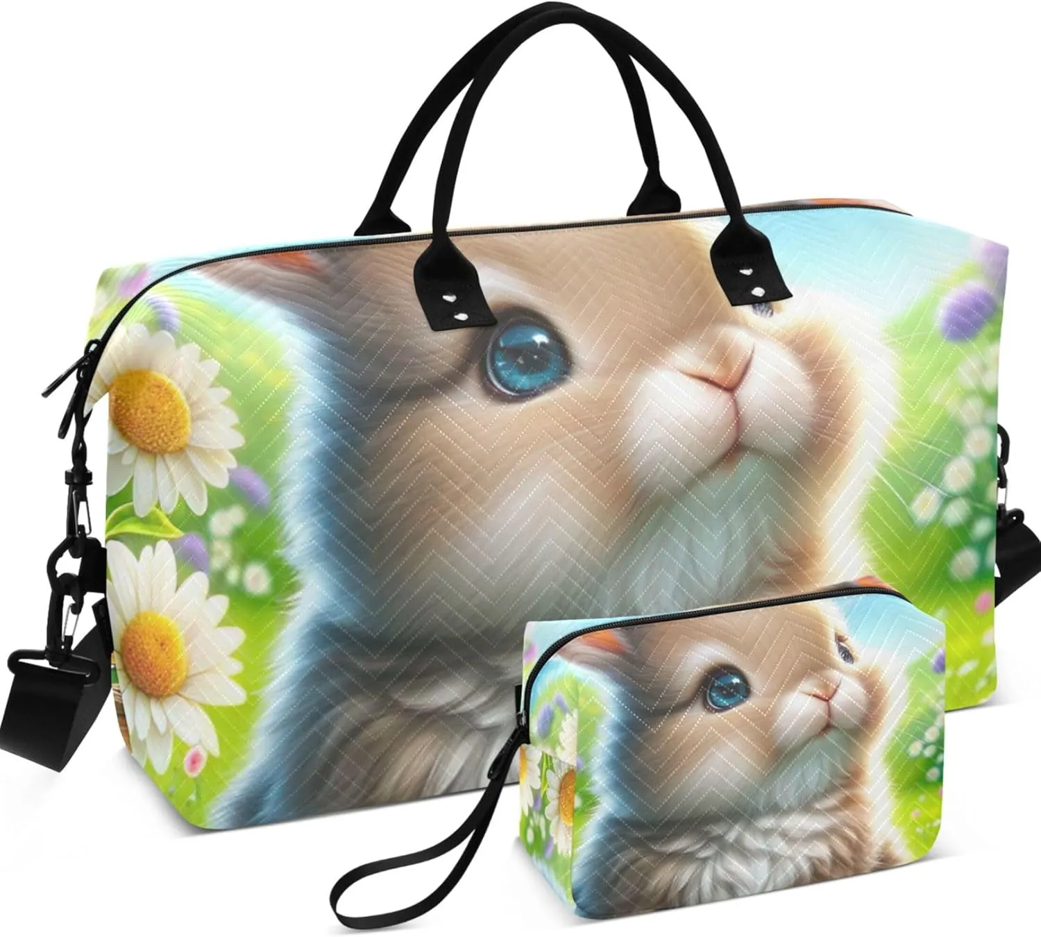 Easter Rabbit Egg Duffel Bag Womens Makeup Bag Set of 2, Animal Floral Women Small Gym Bag Duffle Carry on Bag