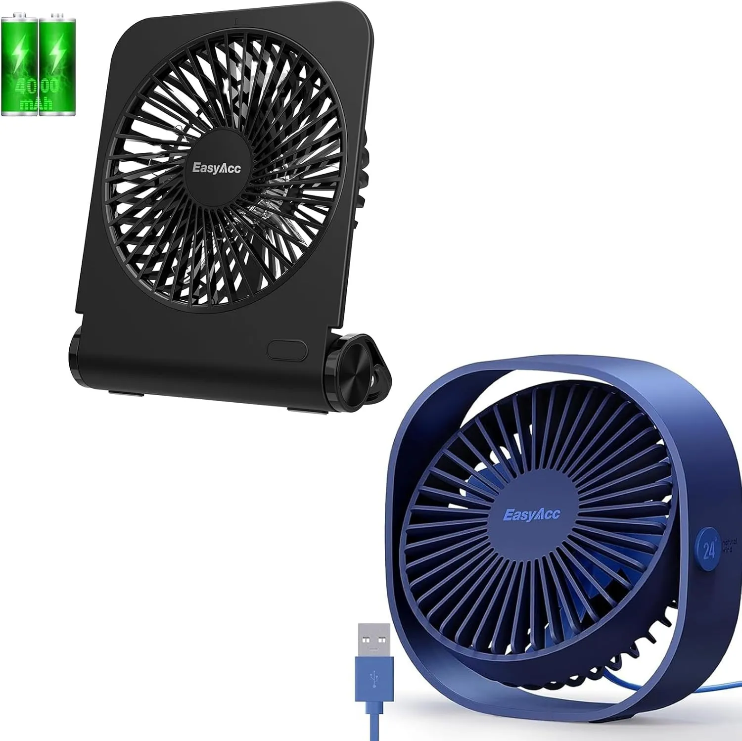 EasyAcc USB Desk Fan   4000 mAh Small Travel Fan