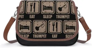 Eat Sleep Play Trumpet Classic Crossbody Bags Purses for Women Leather Shoulder Handbags with Adjustable Strap