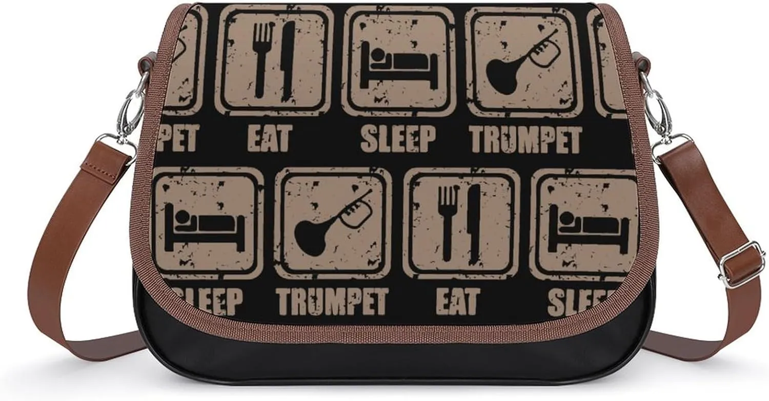 Eat Sleep Play Trumpet Classic Crossbody Bags Purses for Women Leather Shoulder Handbags with Adjustable Strap