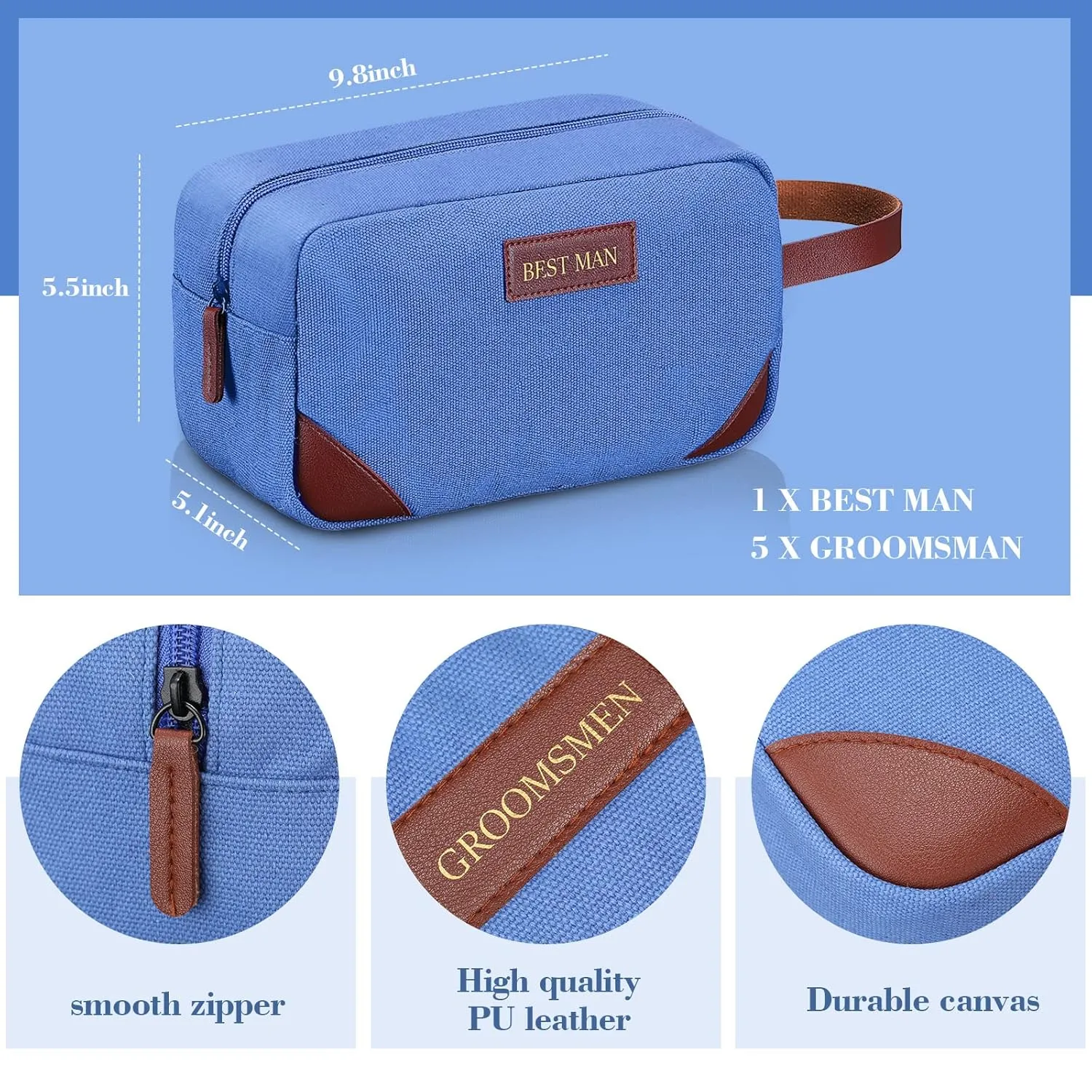 Eccliy 6 Set Groomsmen Gifts Men Toiletry Bags Men's Travel Shaving Kit Bathroom Bags Water Resistant Toiletry Case for Wedding Groomsman Proposal Gift Travel Accessories(Blue)