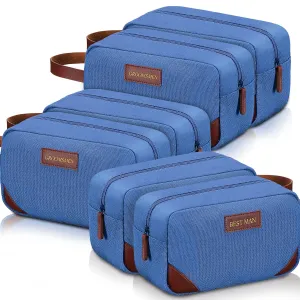 Eccliy 6 Set Groomsmen Gifts Men Toiletry Bags Men's Travel Shaving Kit Bathroom Bags Water Resistant Toiletry Case for Wedding Groomsman Proposal Gift Travel Accessories(Blue)
