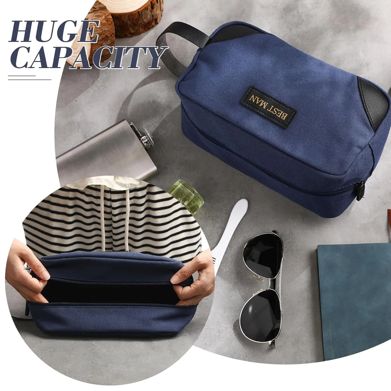 Eccliy 6 Set Groomsmen Gifts Men Toiletry Bags Men's Travel Shaving Kit Bathroom Bags Water Resistant Toiletry Case for Wedding Groomsman Proposal Gift Travel Accessories(Dark Blue)
