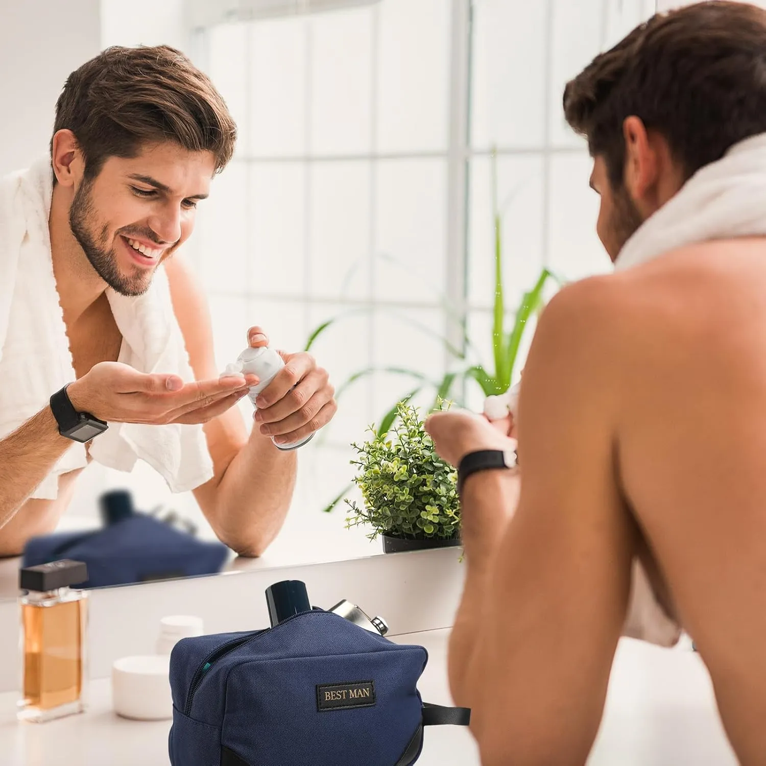 Eccliy 6 Set Groomsmen Gifts Men Toiletry Bags Men's Travel Shaving Kit Bathroom Bags Water Resistant Toiletry Case for Wedding Groomsman Proposal Gift Travel Accessories(Dark Blue)