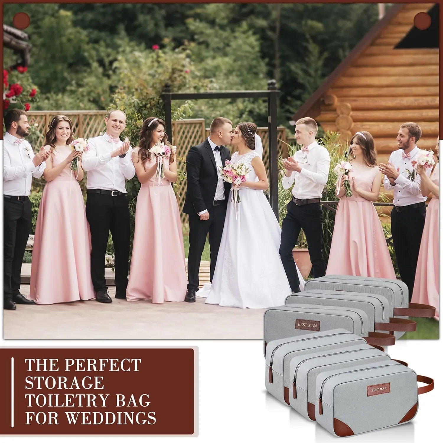 Eccliy 6 Set Groomsmen Gifts Men Toiletry Bags Men's Travel Shaving Kit Bathroom Bags Water Resistant Toiletry Case for Wedding Groomsman Proposal Gift Travel Accessories(Light Gray, Brown)