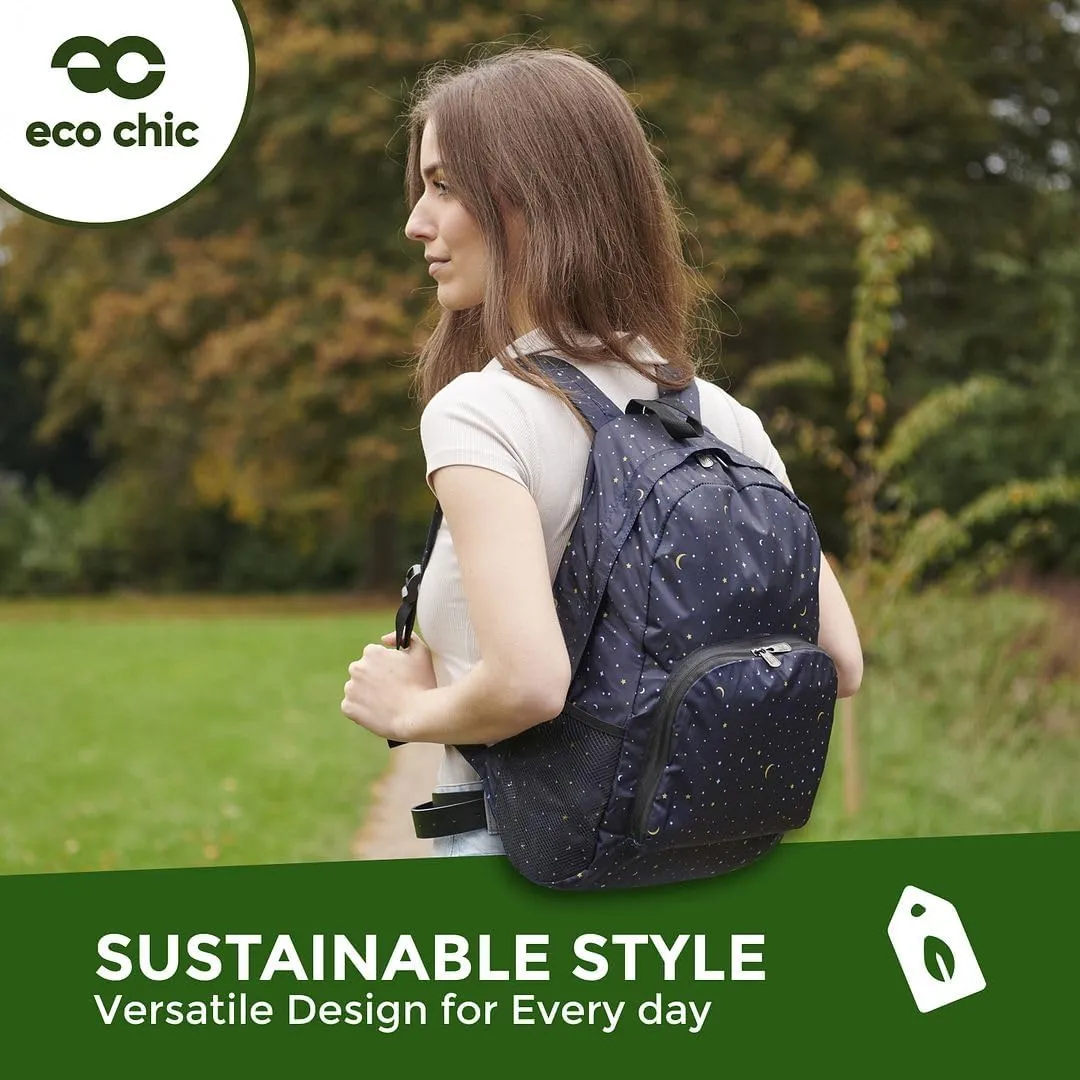 ECO CHIC Hiking Lightweight Packable Backpack - Foldable Daypack for Travel & Hiking & Outdoor Adventures - Waterproof Backpack from Recycled Materials (Flowers Beige)