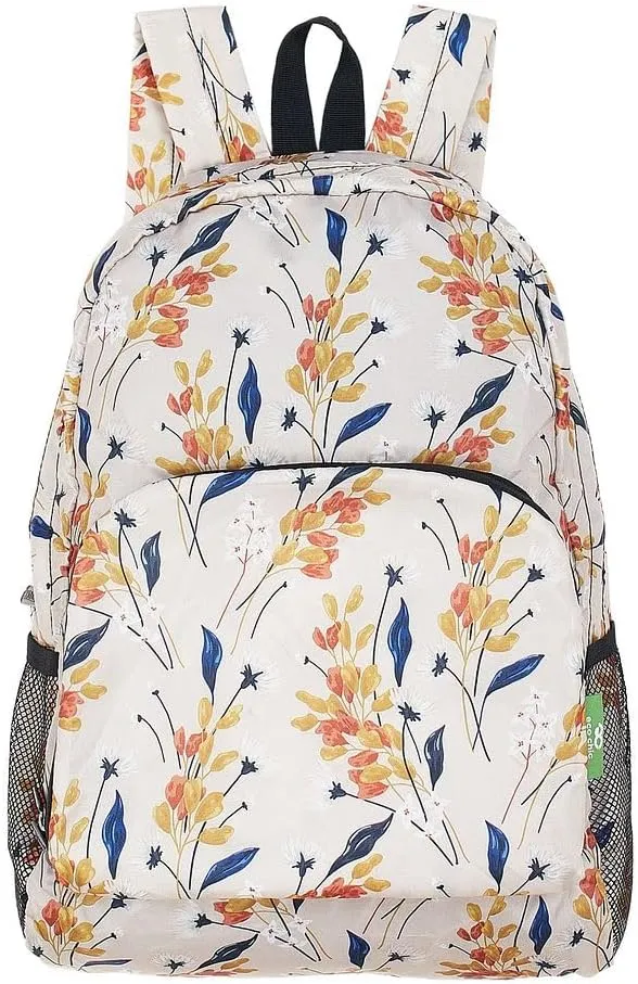 ECO CHIC Hiking Lightweight Packable Backpack - Foldable Daypack for Travel & Hiking & Outdoor Adventures - Waterproof Backpack from Recycled Materials (Flowers Beige)